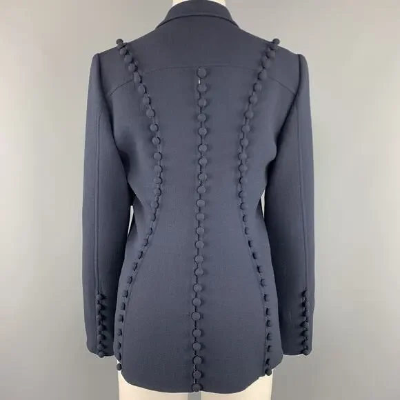 CHADO RALPH RUCCI Size 2 Navy Crepe Wool Button Trim Notch Lapel Jacket - Picture 7 of 10